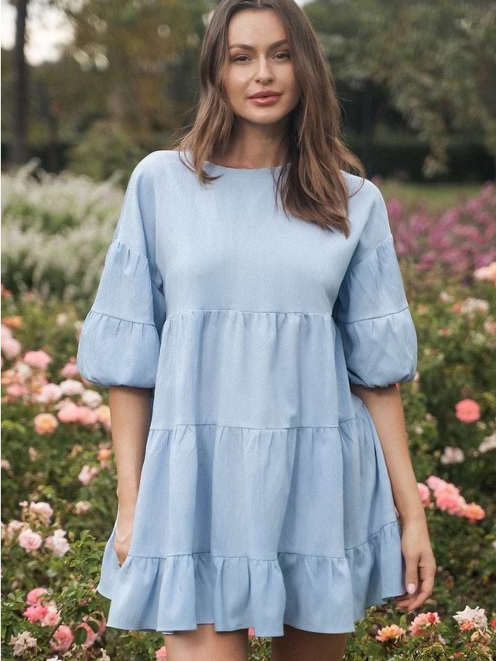 Cupshe Light Blue Tiered Babydoll Mini Dress XL NWT